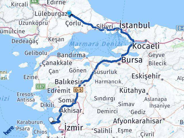 Kırklareli Lüleburgaz Atatürk Foça İzmir Arası Kaç Km - Yol Haritası