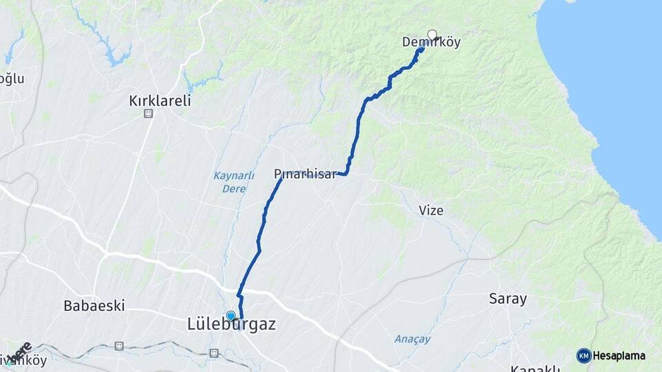 Kırklareli Lüleburgaz Demirköy Arası Kaç Km - Yol Haritası