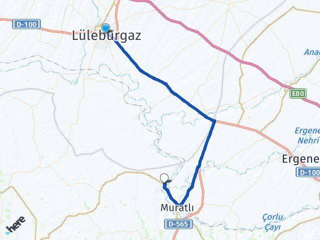 Kırklareli Lüleburgaz İnanlı Muratlı Tekirdağ Arası Kaç Km - Yol Haritası