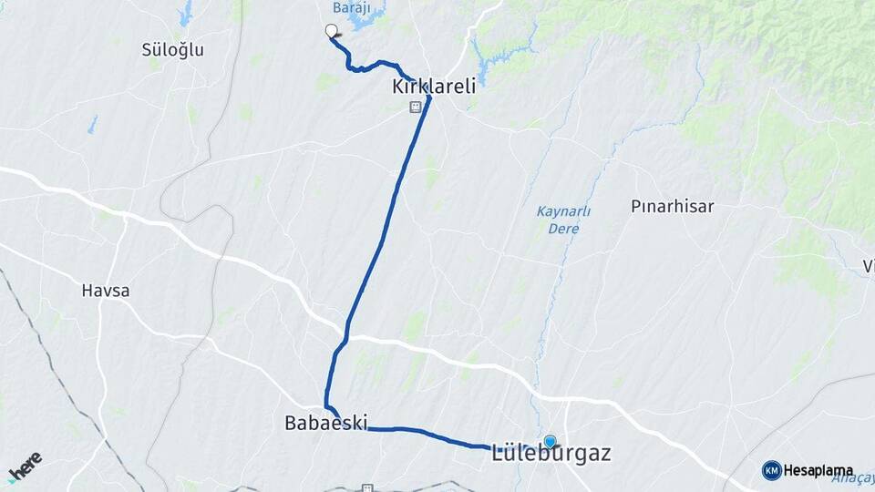 Kırklareli Lüleburgaz Kayalı Arası Kaç Km - Yol Haritası
