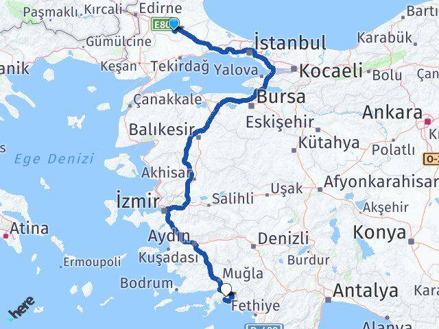Kırklareli Lüleburgaz Muğla Arası Kaç Km - Yol Haritası
