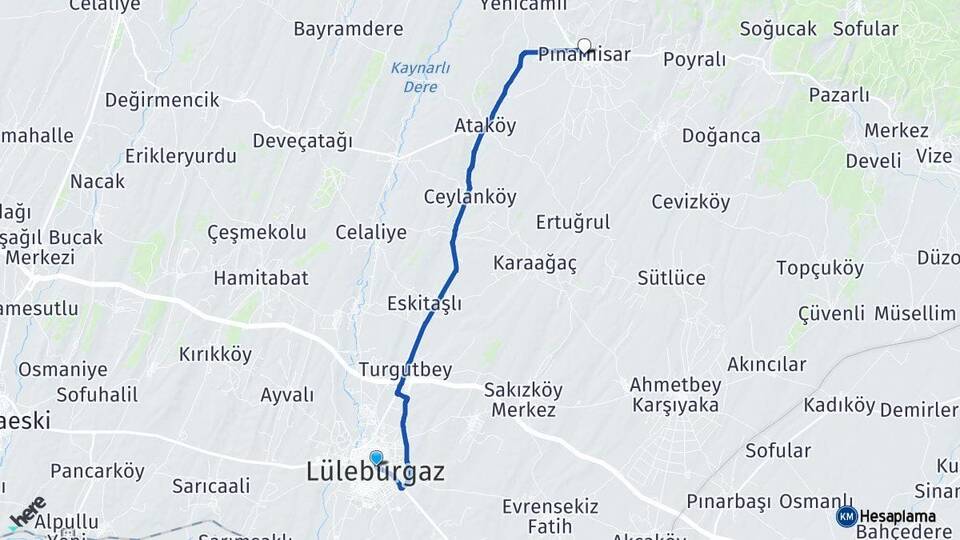Kırklareli Lüleburgaz Pınarhisar Arası Kaç Km - Yol Haritası