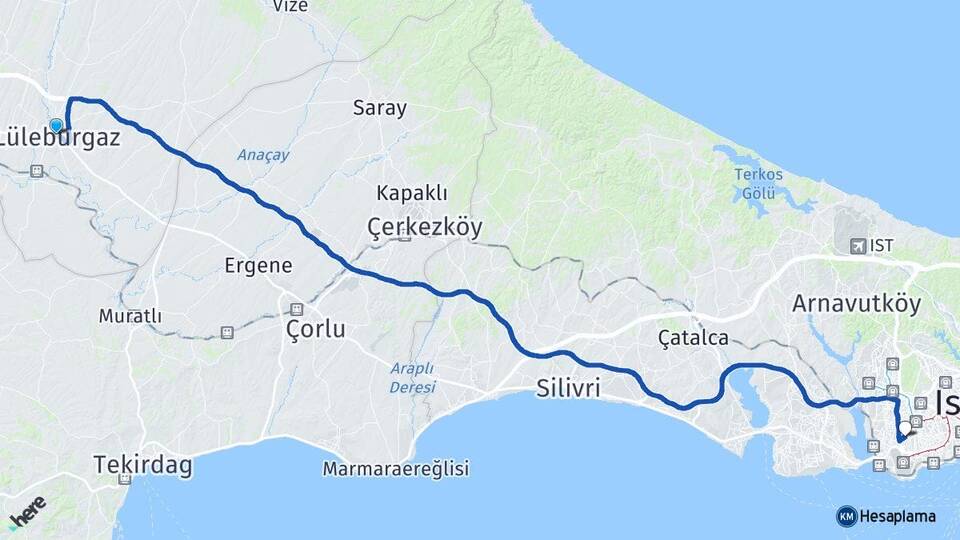 Kırklareli Lüleburgaz Yenibosna Bahçelievler İstanbul Arası Kaç Km - Yol Haritası