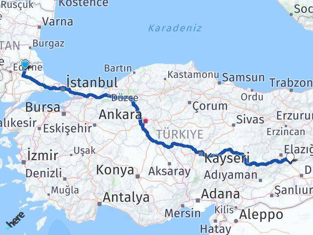Kırklareli Maden Elazığ Arası Kaç Km - Yol Haritası