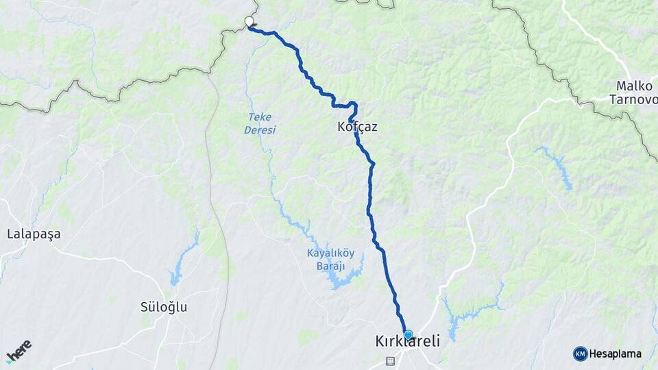 Kırklareli Malkoçlar Kofçaz Arası Kaç Km - Yol Haritası