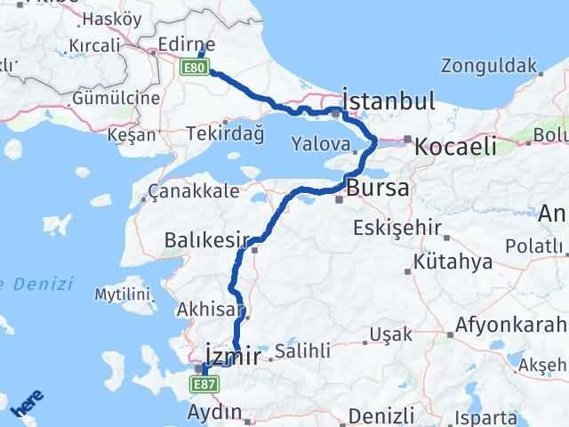 Kırklareli Menderes İzmir Arası Kaç Km - Yol Haritası