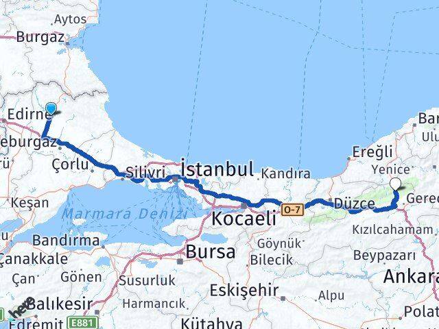 Kırklareli Mengen Bolu Arası Kaç Km - Yol Haritası