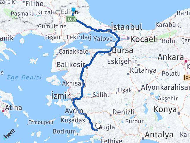 Kırklareli Menteşe Muğla Arası Kaç Km - Yol Haritası