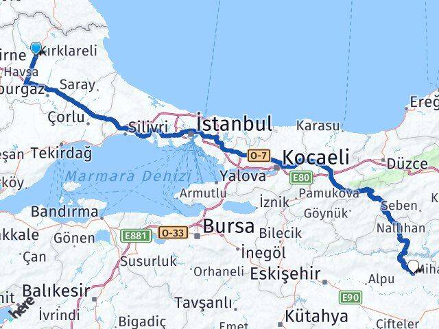 Kırklareli Mihalıççık Eskişehir Arası Kaç Km - Yol Haritası