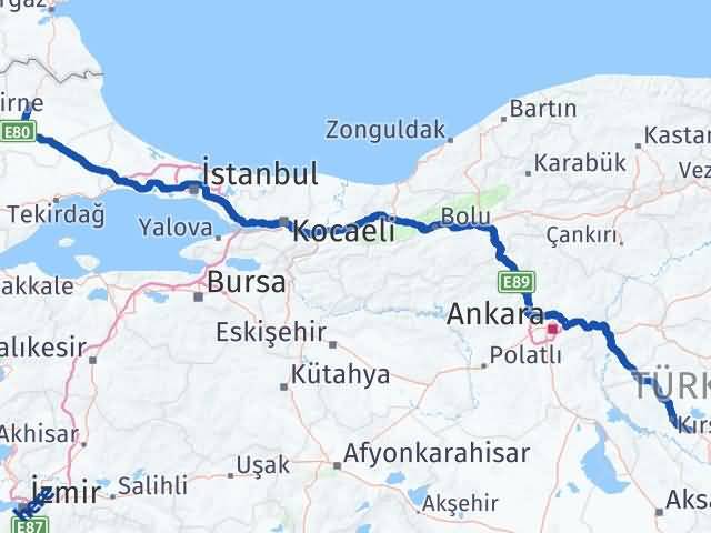 Kırklareli Mucur Kırşehir Arası Kaç Km - Yol Haritası