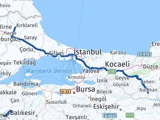 Kırklareli Nallıhan Ankara Arası Kaç Km - Yol Haritası