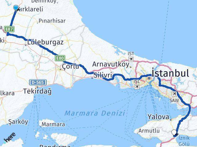 Kırklareli Orhangazi Bursa Arası Kaç Km - Yol Haritası