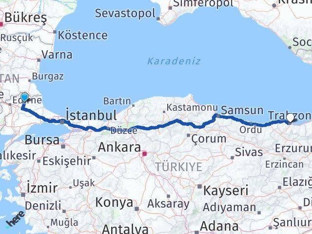Kırklareli Ortahisar Trabzon Arası Kaç Km - Yol Haritası