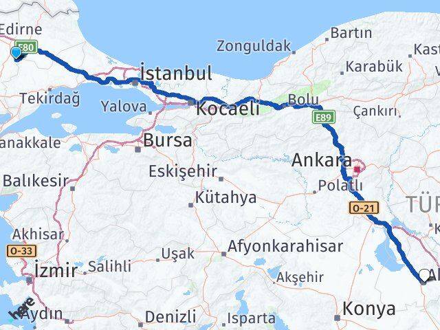 Kırklareli Pehlivanköy Aksaray Arası Kaç Km - Yol Haritası