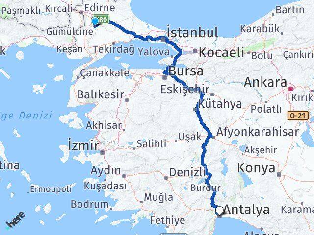 Kırklareli Pehlivanköy Antalya Arası Kaç Km - Yol Haritası
