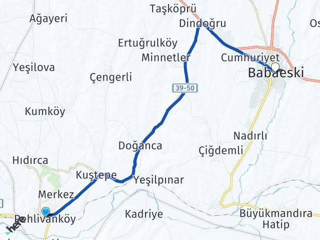 Kırklareli Pehlivanköy Babaeski Arası Kaç Km - Yol Haritası