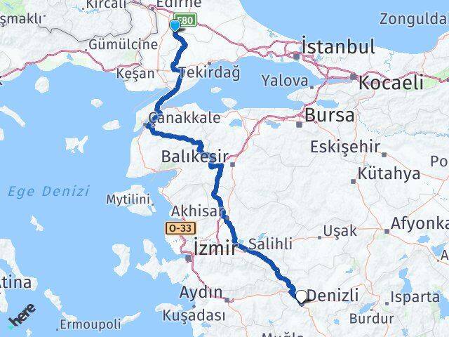 Kırklareli Pehlivanköy Denizli Arası Kaç Km - Yol Haritası