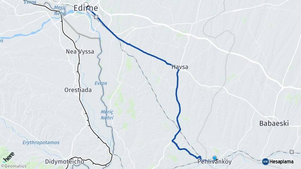 Kırklareli Pehlivanköy Edirne Arası Kaç Km - Yol Haritası