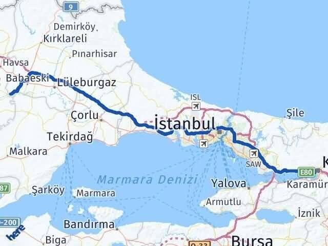 Kırklareli Pehlivanköy Kocaeli Arası Kaç Km - Yol Haritası