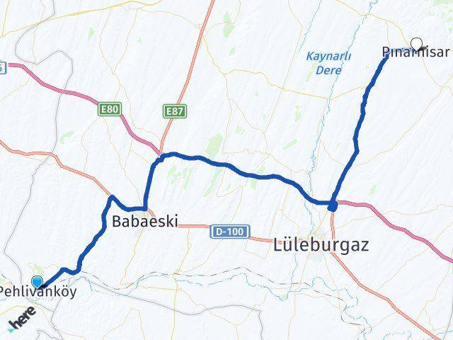 Kırklareli Pehlivanköy Pınarhisar Arası Kaç Km - Yol Haritası