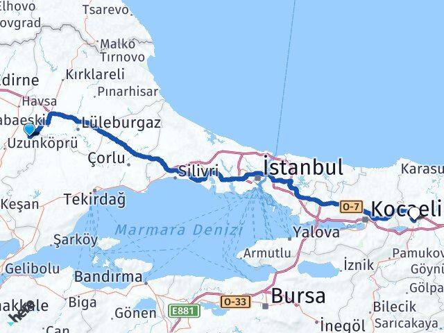 Kırklareli Pehlivanköy Sakarya Arası Kaç Km - Yol Haritası