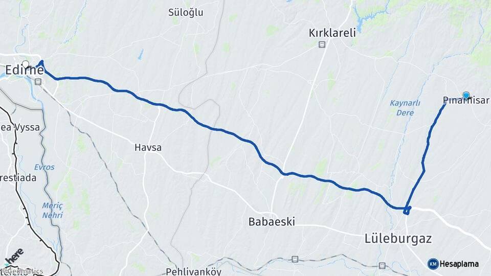 Kırklareli Pınarhisar Edirne Arası Kaç Km - Yol Haritası