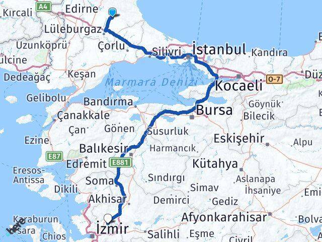 Kırklareli Pınarhisar Manisa Arası Kaç Km - Yol Haritası