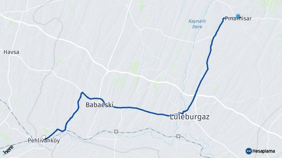 Kırklareli Pınarhisar Pehlivanköy Arası Kaç Km - Yol Haritası