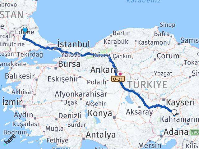 Kırklareli Saimbeyli Adana Arası Kaç Km - Yol Haritası