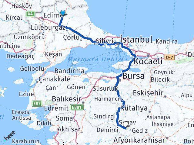 Kırklareli Şaphane Kütahya Arası Kaç Km - Yol Haritası