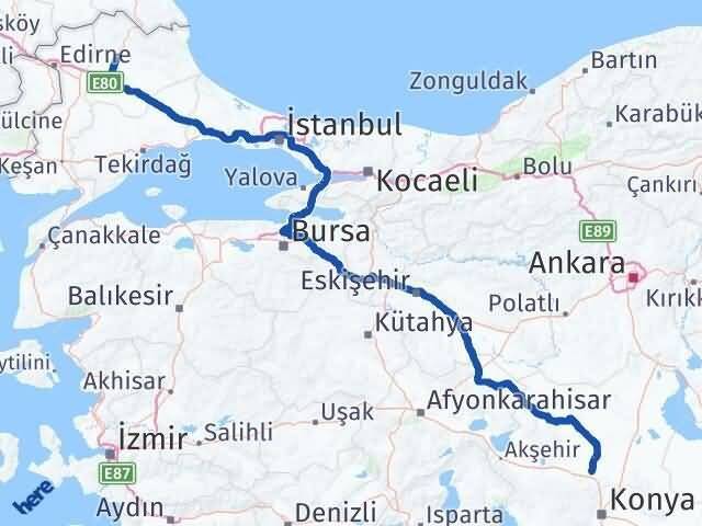 Kırklareli Sarayönü Konya Arası Kaç Km - Yol Haritası