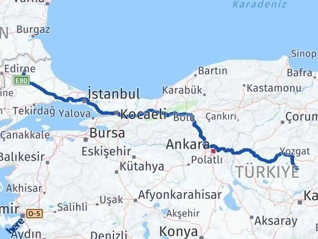 Kırklareli Sarıkaya Yozgat Arası Kaç Km - Yol Haritası