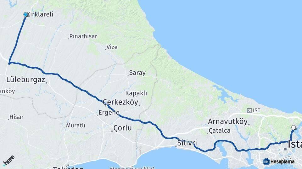 Kırklareli Sarıyer İstanbul Arası Kaç Km - Yol Haritası