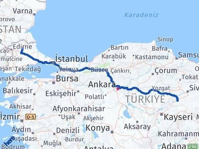 Kırklareli Şarkışla Sivas Arası Kaç Km - Yol Haritası