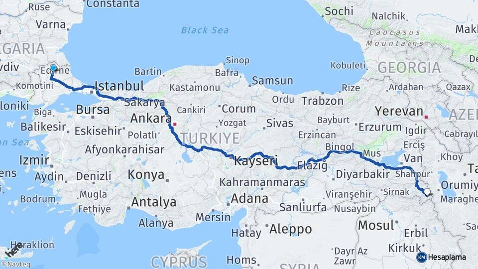 Kırklareli Şemdinli Hakkari Arası Kaç Km - Yol Haritası