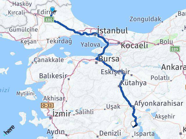 Kırklareli Senirkent Isparta Arası Kaç Km - Yol Haritası