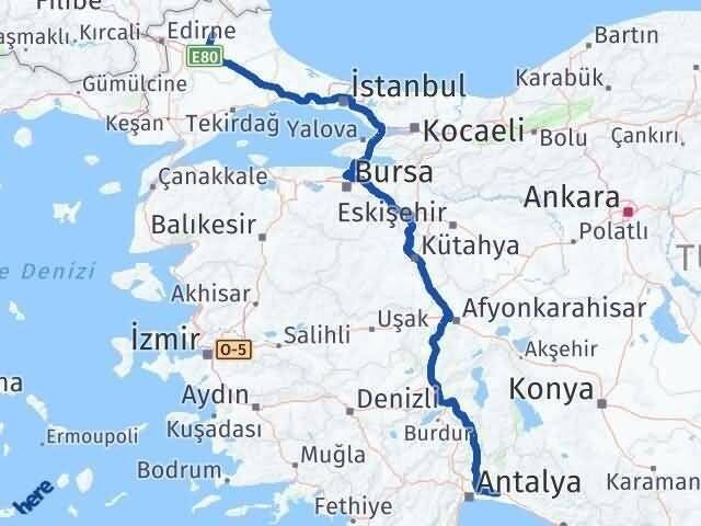 Kırklareli Serik Antalya Arası Kaç Km - Yol Haritası
