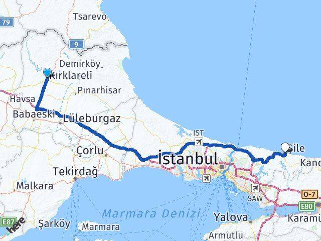Kırklareli Şile İstanbul Arası Kaç Km - Yol Haritası