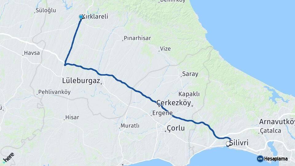 Kırklareli Silivri İstanbul Arası Kaç Km - Yol Haritası
