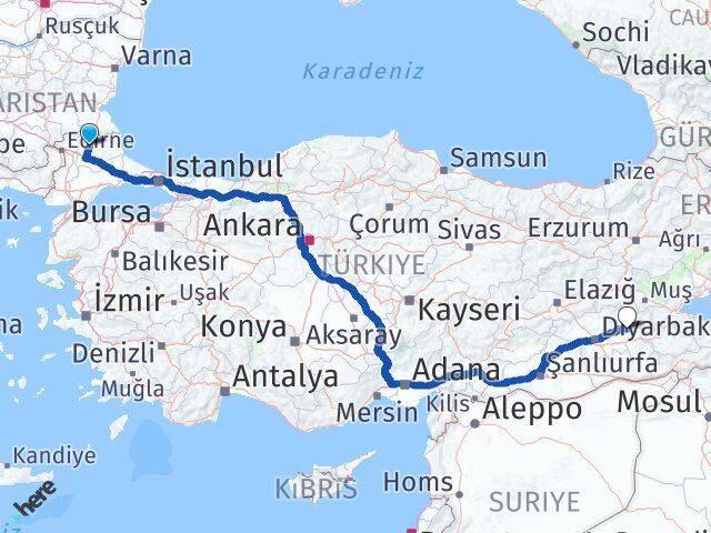 Kırklareli Silvan Diyarbakır Arası Kaç Km - Yol Haritası