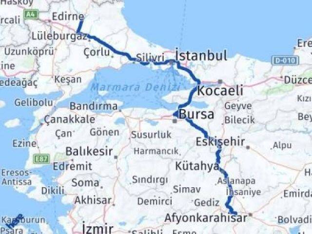 Kırklareli Sinanpaşa Afyonkarahisar Arası Kaç Km - Yol Haritası