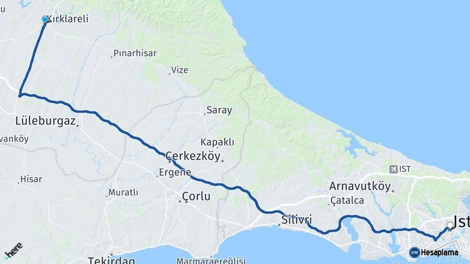 Kırklareli Şişli İstanbul Arası Kaç Km - Yol Haritası