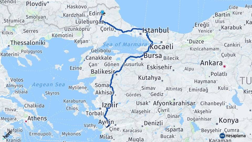 Kırklareli Söke Aydın Arası Kaç Km - Yol Haritası