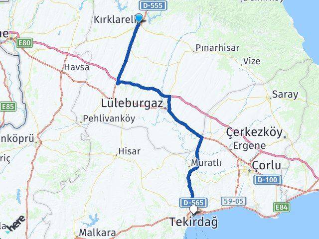 Kırklareli Süleymanpaşa Tekirdağ Arası Kaç Km - Yol Haritası