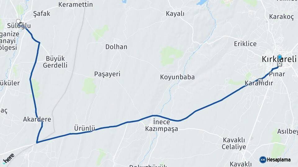 Kırklareli Süloğlu Edirne Arası Kaç Km - Yol Haritası