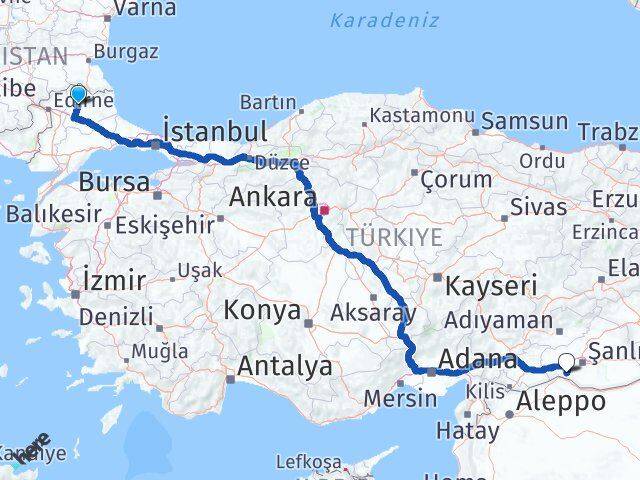 Kırklareli Suruç Şanlıurfa Arası Kaç Km - Yol Haritası