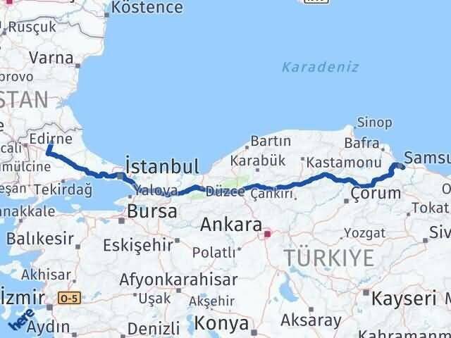 Kırklareli Tekkeköy Samsun Arası Kaç Km - Yol Haritası