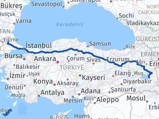 Kırklareli Tuşba Van Arası Kaç Saat? Yol Haritası, Yakıt, Rota ve Mesafe Hesaplama Kırklareli Tuşba Van Arası Kaç Km? Kaç Saat? Yol Haritası