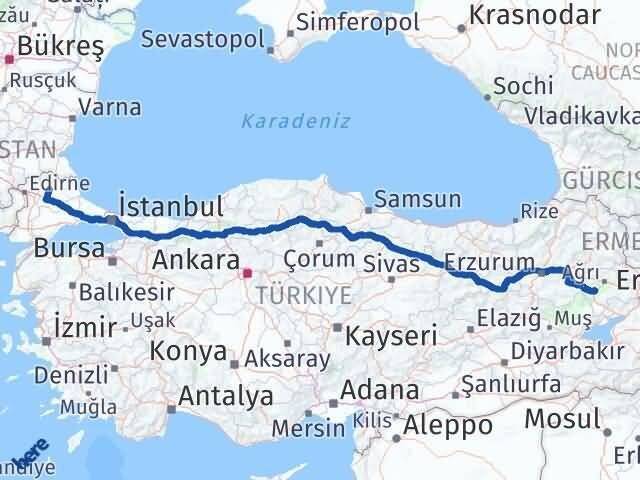 Kırklareli Tutak Ağrı Arası Kaç Km - Yol Haritası