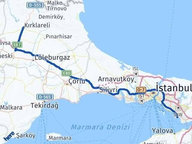 Kırklareli Tuzla İstanbul Arası Kaç Km - Yol Haritası